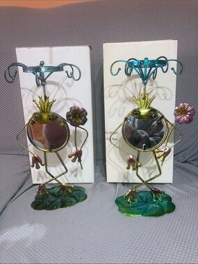 Whimsical Crowned Frog Wall Mirror jewelry display in Gold and Green